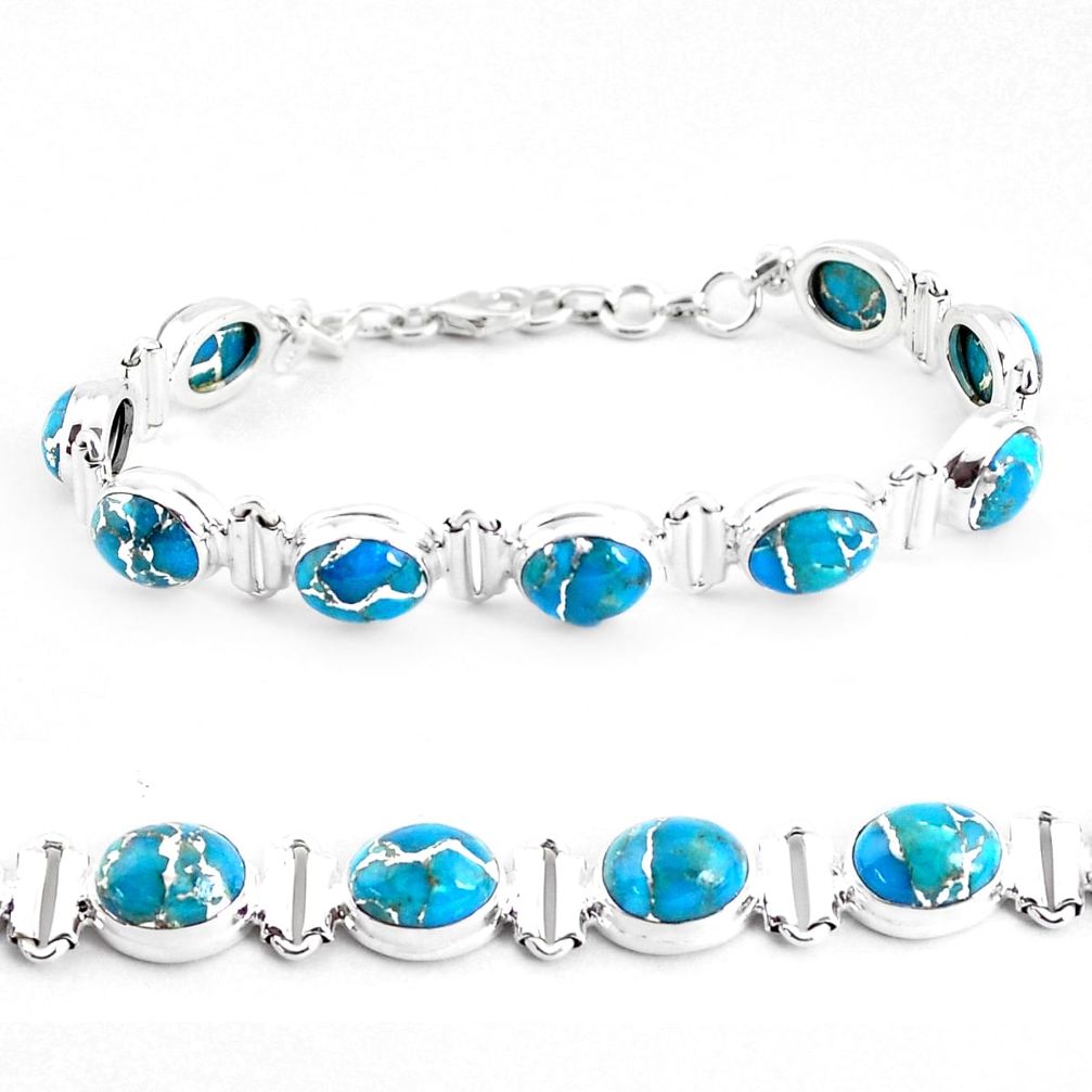 33.73cts blue copper turquoise 925 sterling silver tennis bracelet p48103