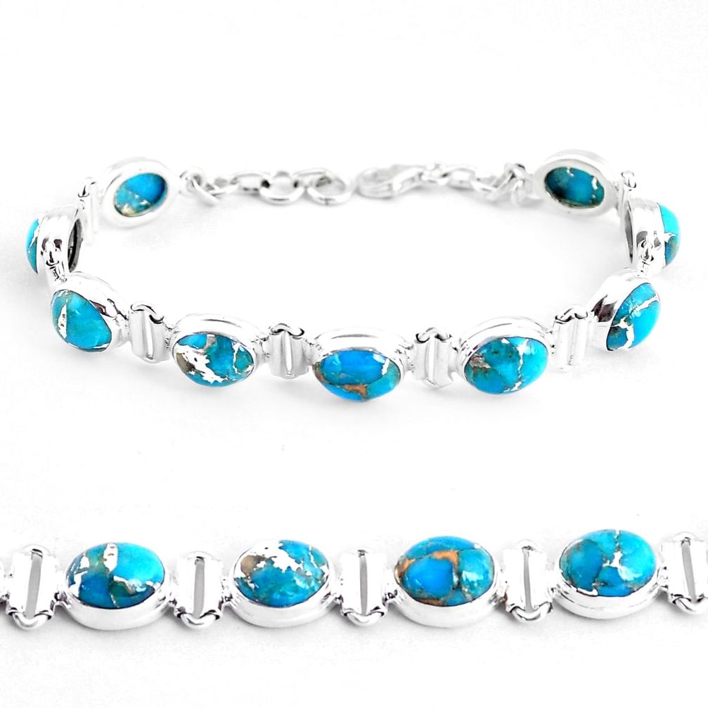 33.59cts blue copper turquoise 925 sterling silver tennis bracelet p48106
