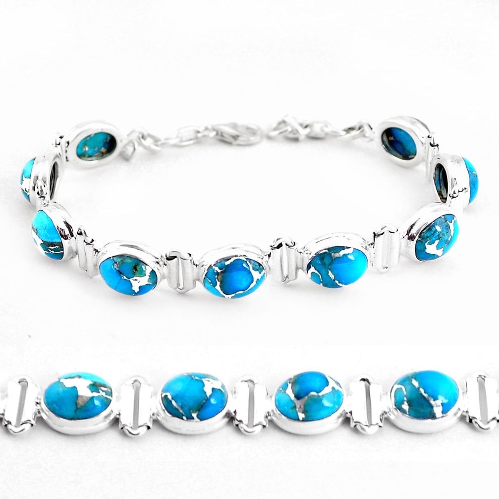 33.28cts blue copper turquoise 925 sterling silver tennis bracelet p48112