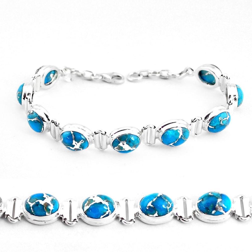 33.46cts blue copper turquoise 925 sterling silver tennis bracelet p48118