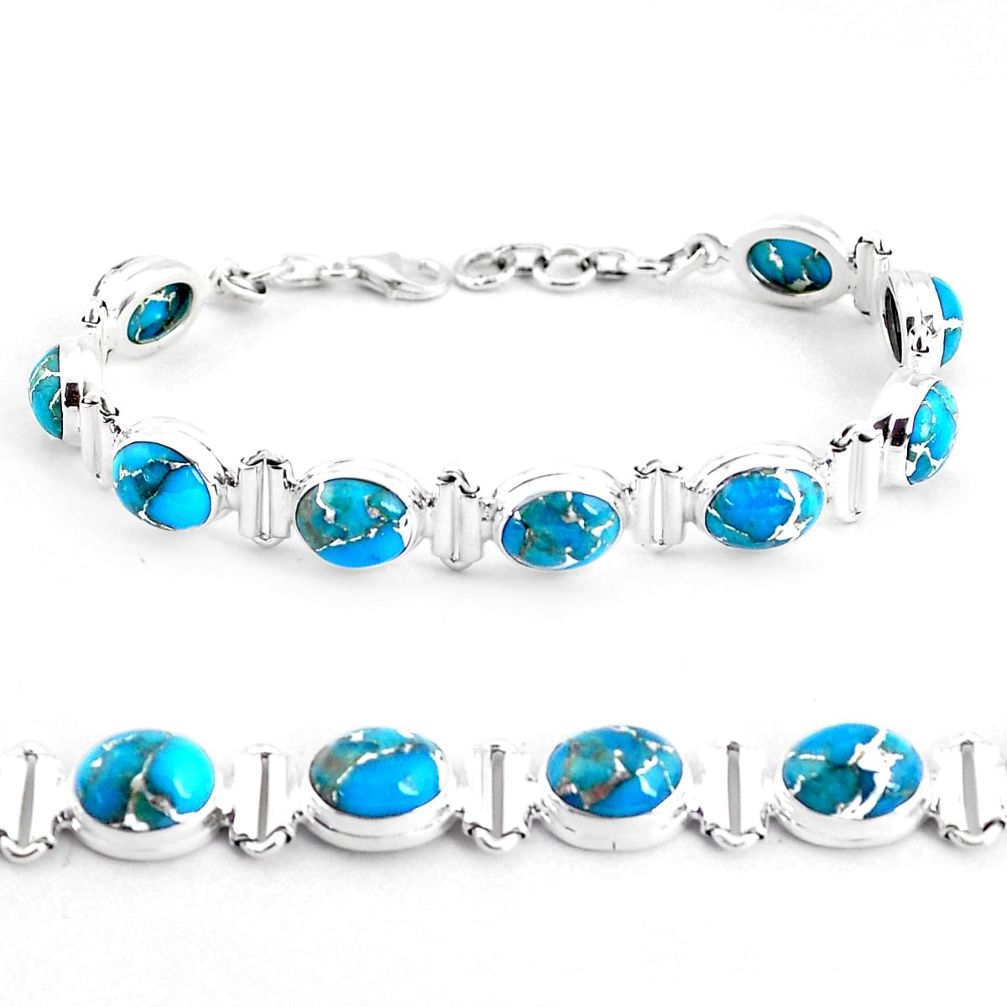 33.71cts blue copper turquoise 925 sterling silver tennis bracelet p48119