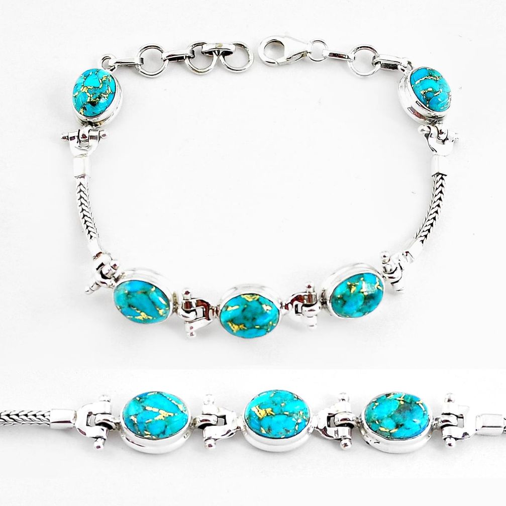 21.38cts blue copper turquoise 925 sterling silver tennis bracelet p54827