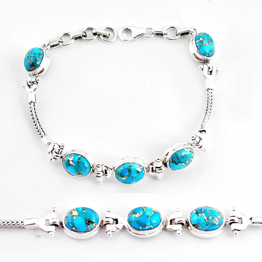 21.38cts blue copper turquoise 925 sterling silver tennis bracelet p54830