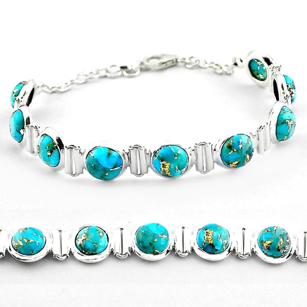 26.01cts blue copper turquoise 925 sterling silver tennis bracelet p81441