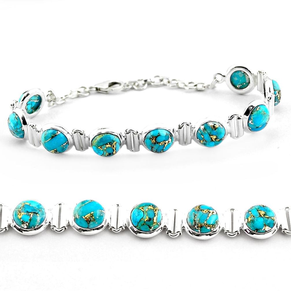 26.35cts blue copper turquoise 925 sterling silver tennis bracelet p81442