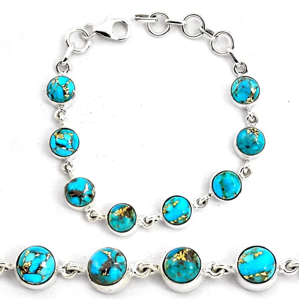 17.05cts blue copper turquoise 925 sterling silver tennis bracelet p87839