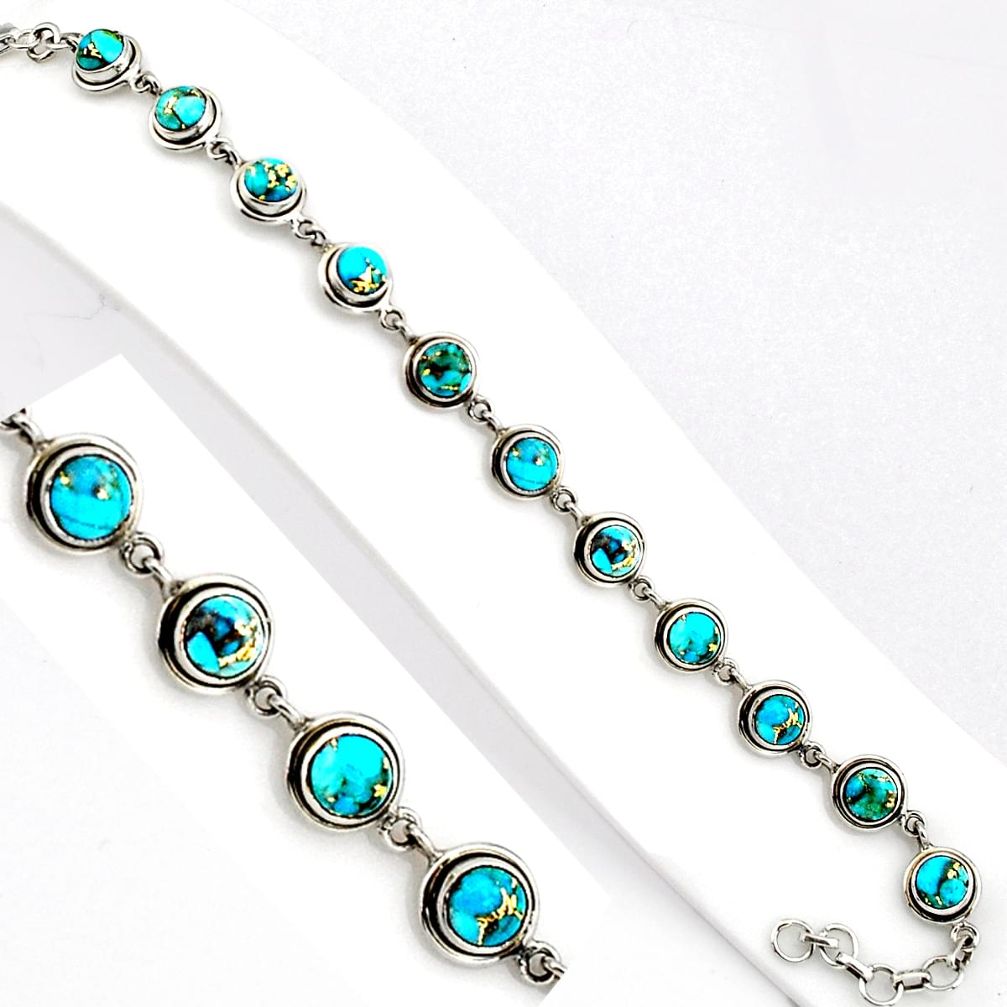 16.50cts blue copper turquoise 925 sterling silver tennis bracelet p89126