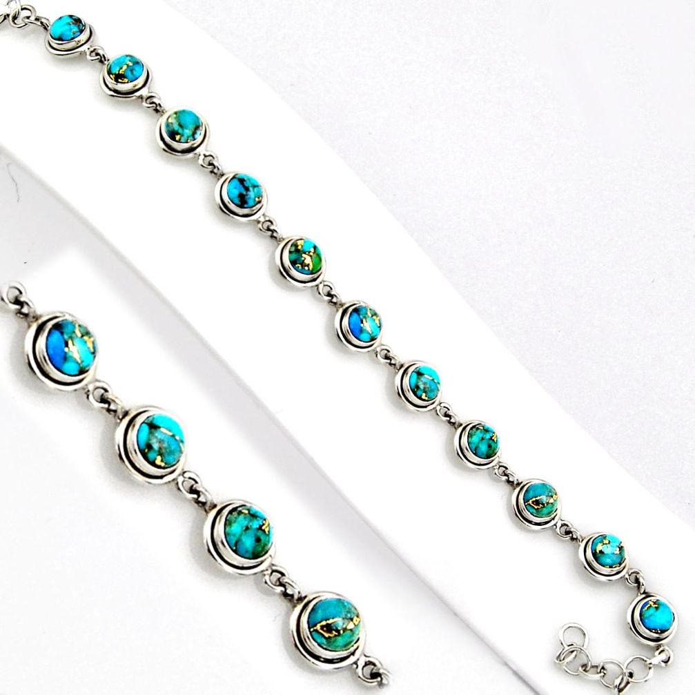 16.50cts blue copper turquoise 925 sterling silver tennis bracelet p89127
