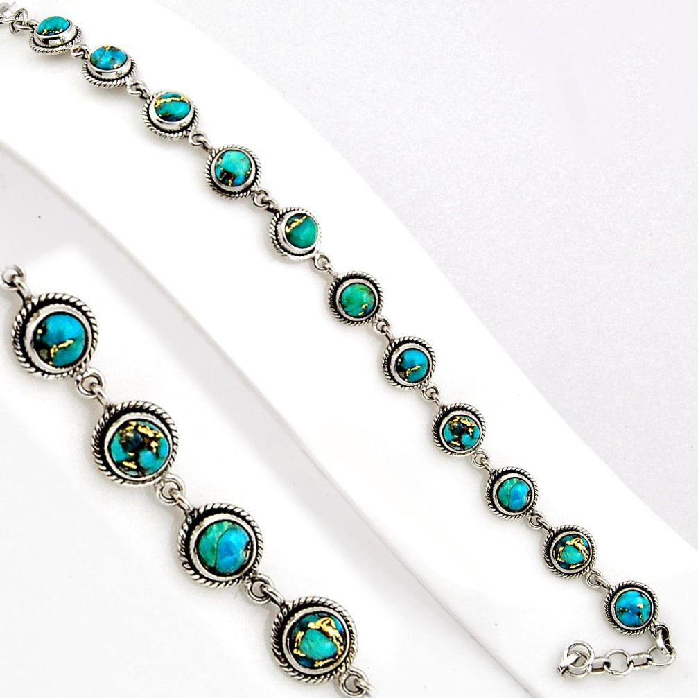 16.22cts blue copper turquoise 925 sterling silver tennis bracelet p89129