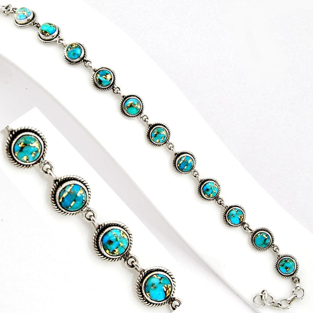 16.50cts blue copper turquoise 925 sterling silver tennis bracelet p89130