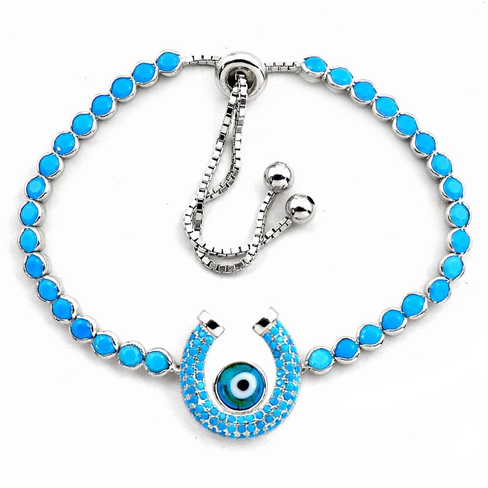 6.89cts blue evil eye talismans 925 silver tennis adjustable bracelet c4963