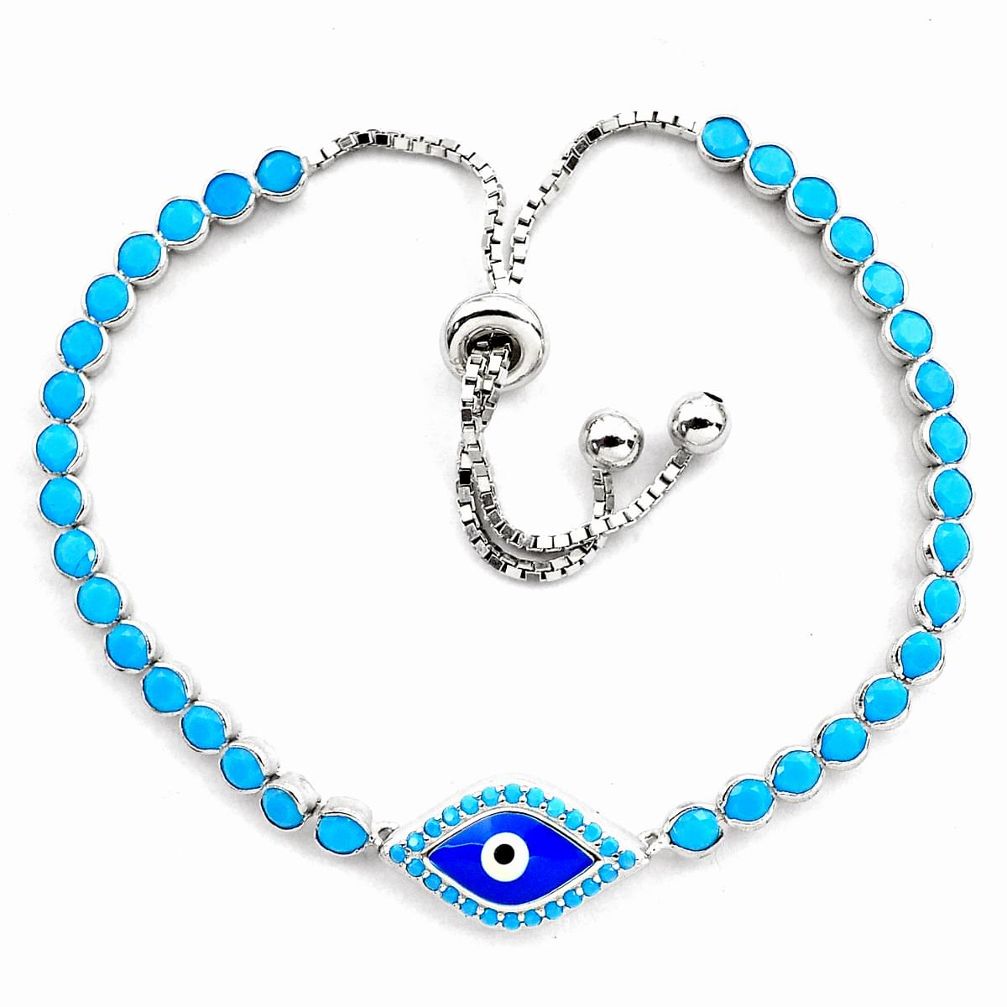 6.20cts blue evil eye talismans 925 silver tennis adjustable bracelet c4976