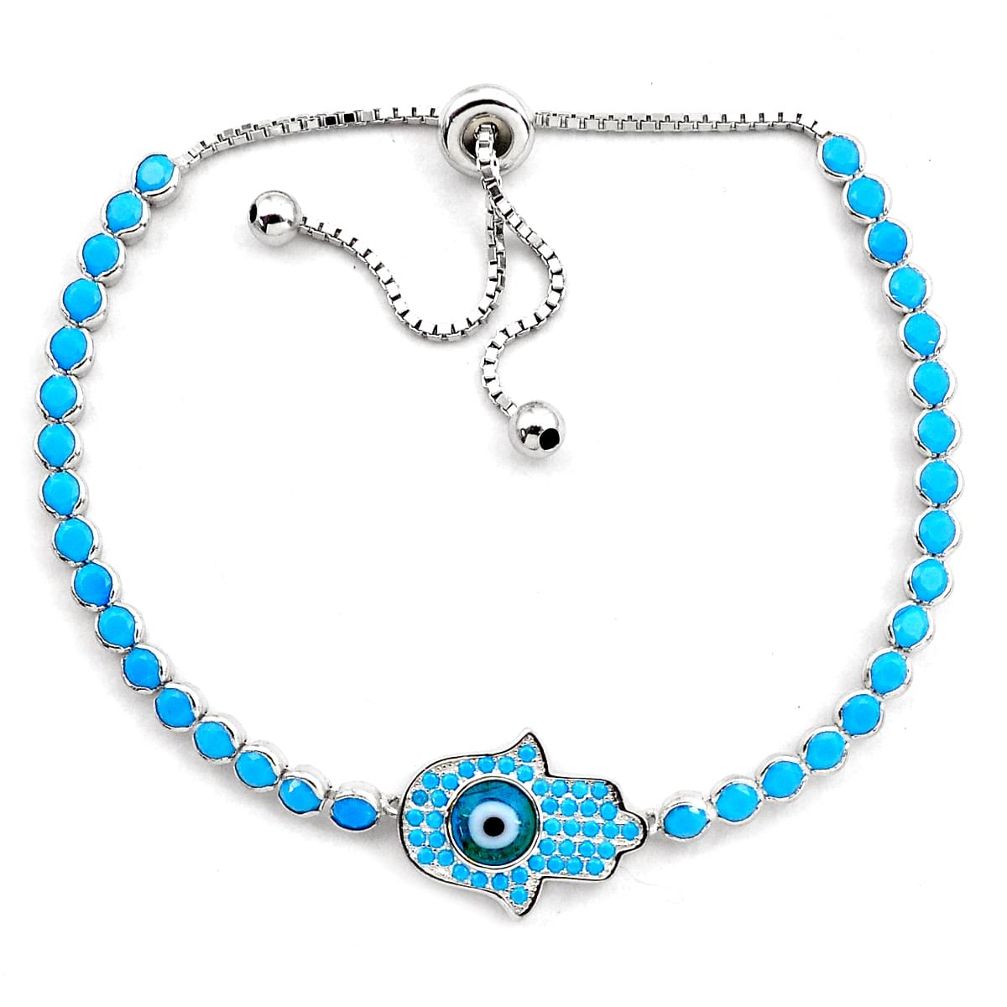 6.53cts blue evil eye talismans 925 silver tennis adjustable bracelet c4979