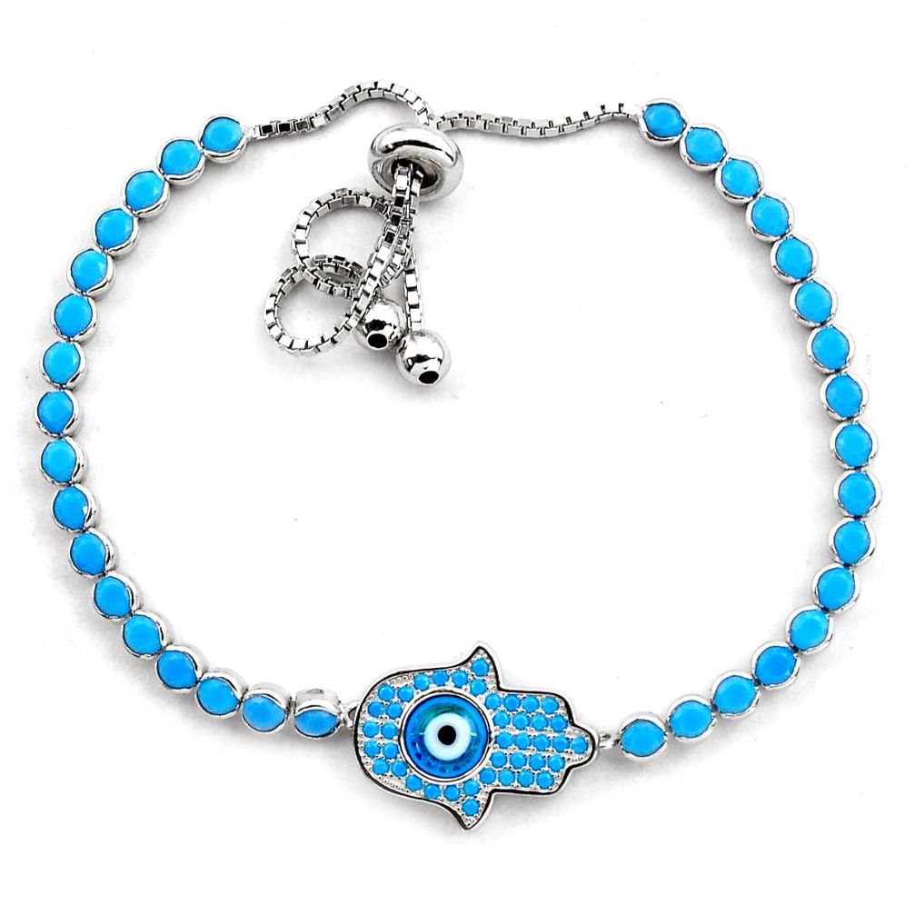 6.53cts blue evil eye talismans 925 silver tennis adjustable bracelet c4982