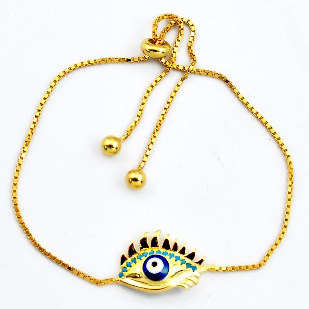 2.78cts blue evil eye talismans turquoise 925 silver 14k gold bracelet c4468