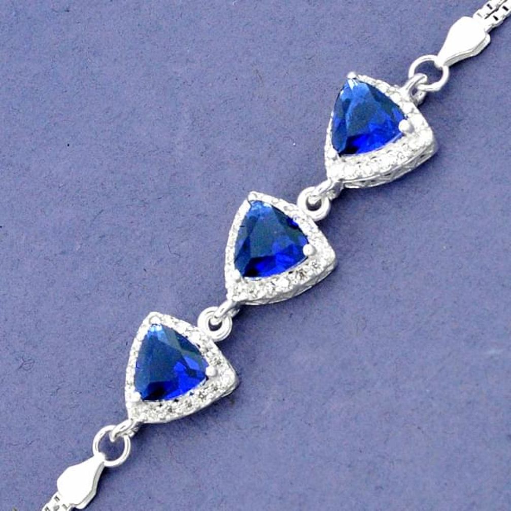 BLUE SAPPHIRE QUARTZ TOPAZ TRILLION 925 STERLING SILVER BRACELET JEWELRY H42711