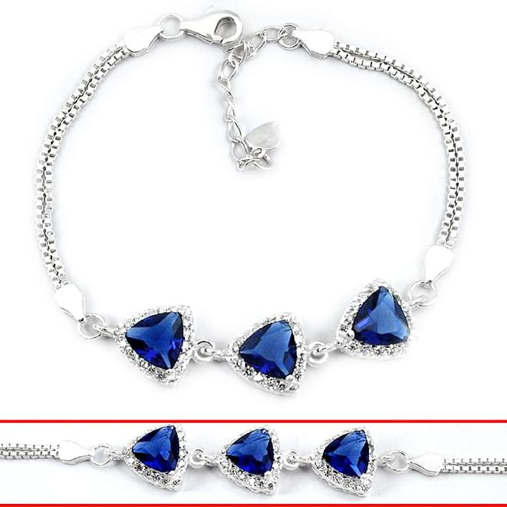 Blue sapphire quartz topaz trillion 925 sterling silver link bracelet h54034