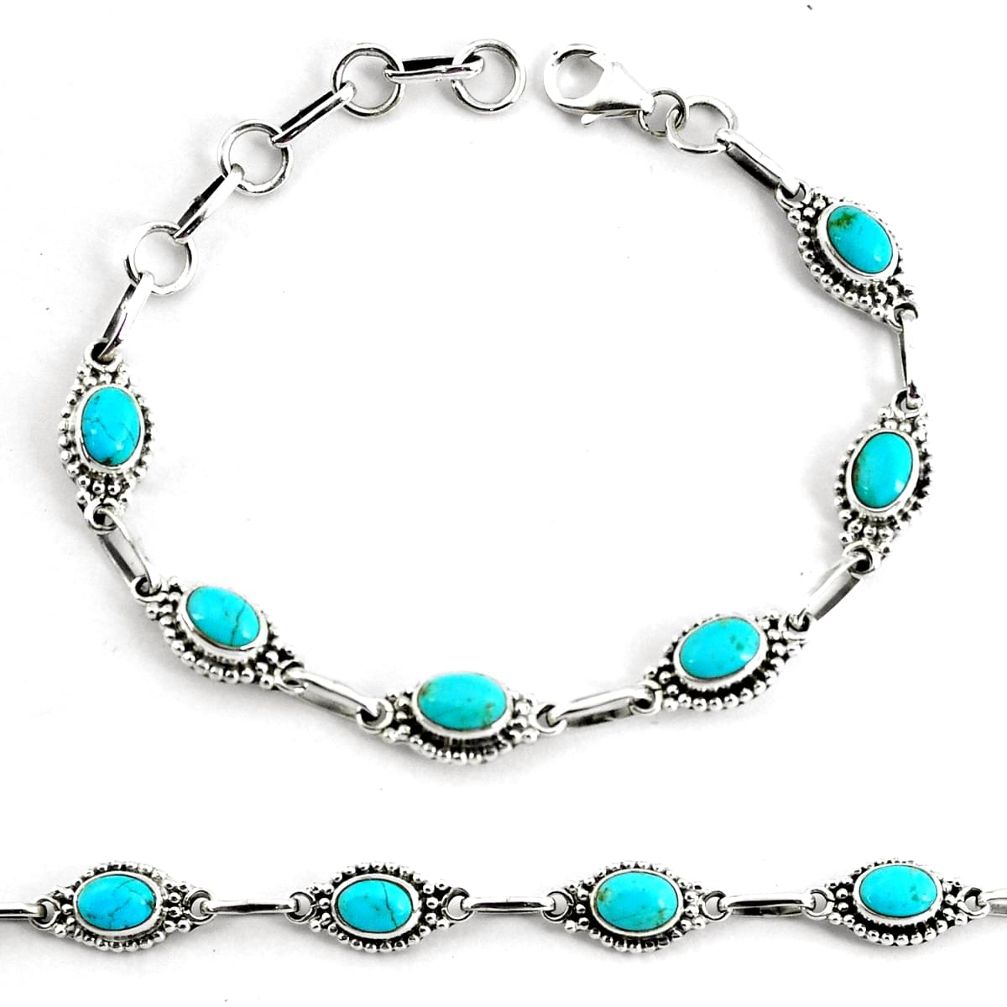 9.57cts blue sleeping beauty turquoise 925 silver tennis bracelet p68106