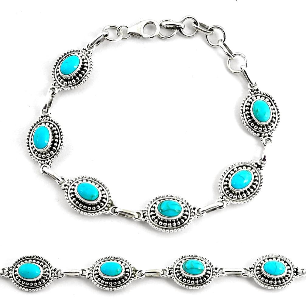 9.44cts blue sleeping beauty turquoise 925 silver tennis bracelet p68107