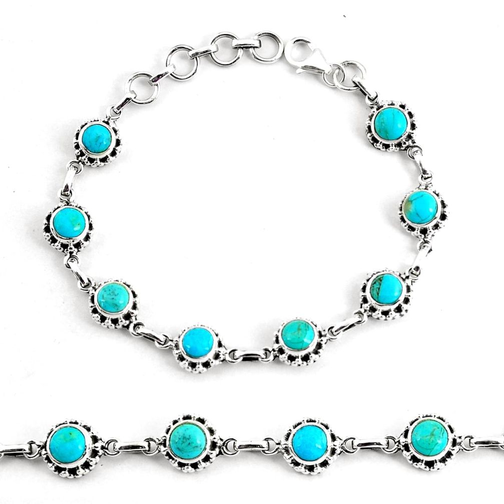 9.81cts blue sleeping beauty turquoise 925 silver tennis bracelet p68108