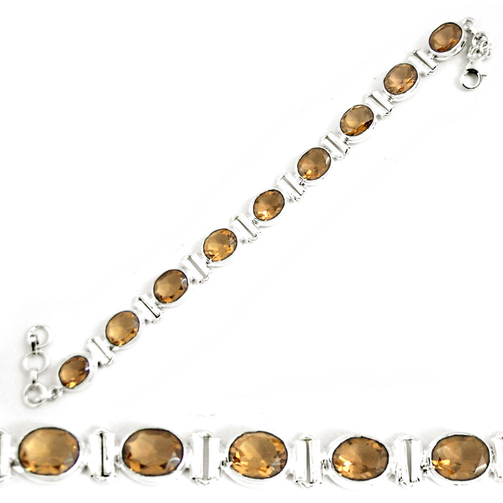 36.86cts brown smoky topaz 925 sterling silver tennis bracelet jewelry p64481