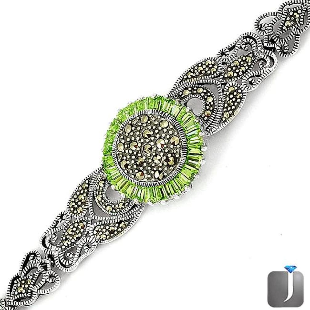 CHARMING NATURAL LEMON TOPAZ SWISS MARCASITE 925 SILVER BRACELET JEWELRY G39876