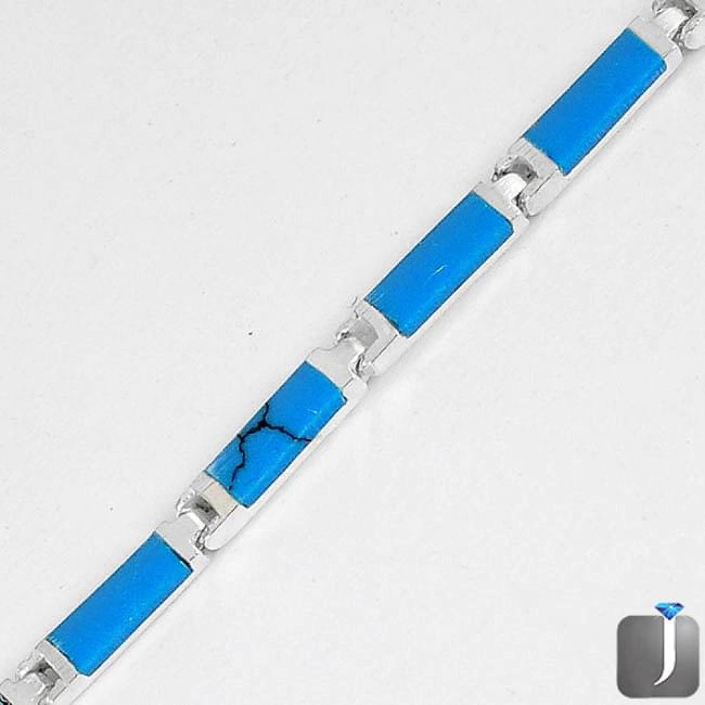 23.88cts DAINTY BLUE TURQUOISE 925 STERLING SILVER LINK BRACELET JEWELRY F94635