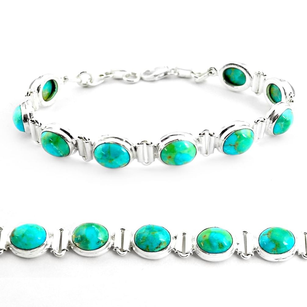 38.23cts fine green turquoise 925 sterling silver tennis bracelet jewelry p70706