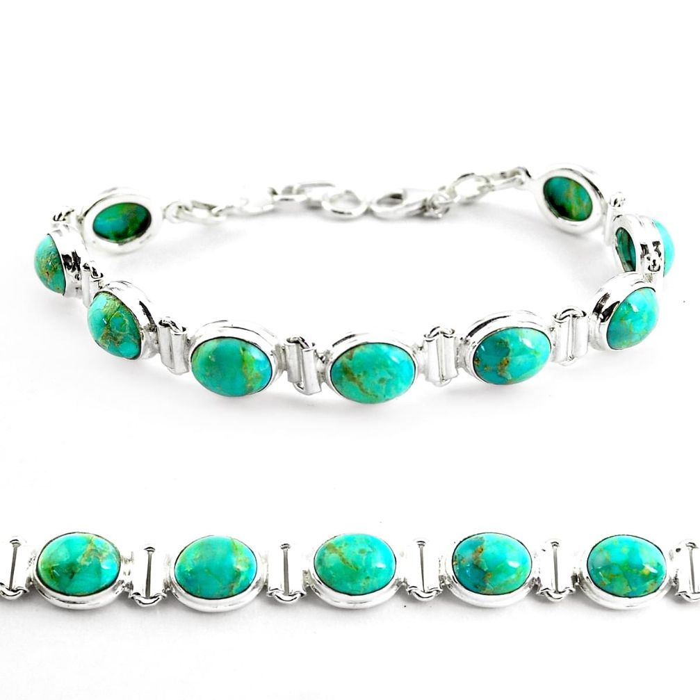 37.43cts fine green turquoise 925 sterling silver tennis bracelet jewelry p70707