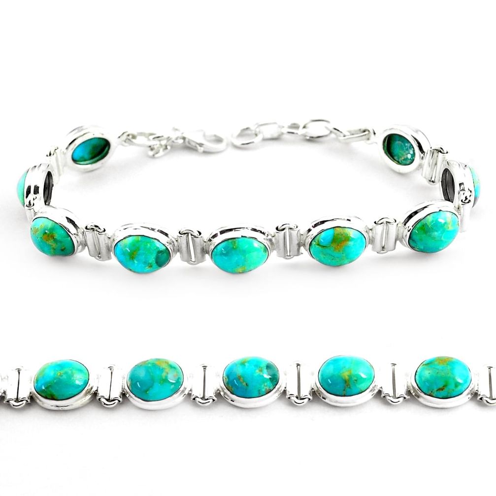 36.96cts fine green turquoise 925 sterling silver tennis bracelet jewelry p70710
