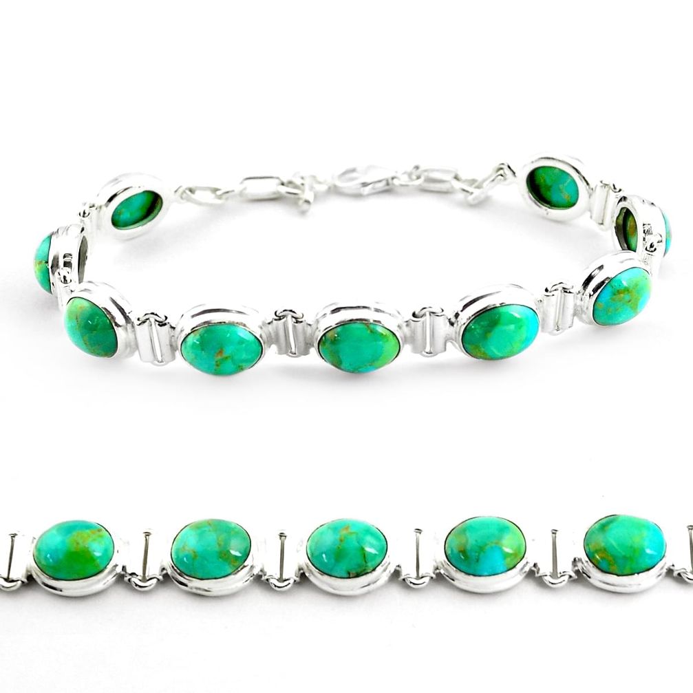 37.86cts fine green turquoise 925 sterling silver tennis bracelet jewelry p70713
