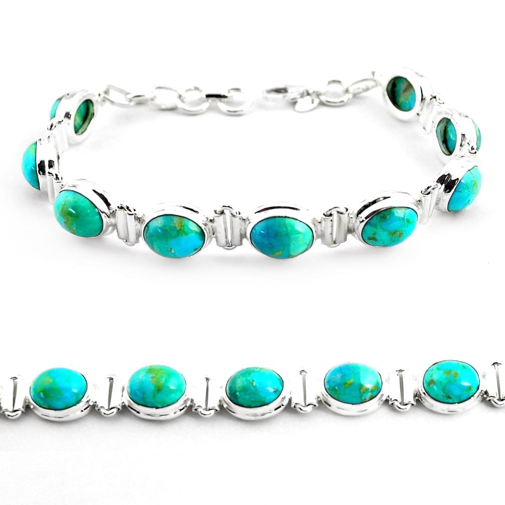 37.86cts fine green turquoise 925 sterling silver tennis bracelet jewelry p70714