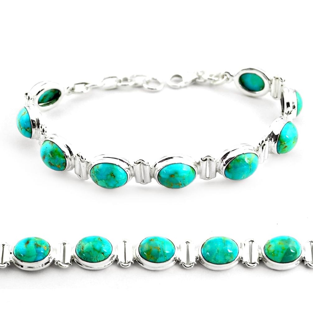 37.88cts fine green turquoise 925 sterling silver tennis bracelet jewelry p70715