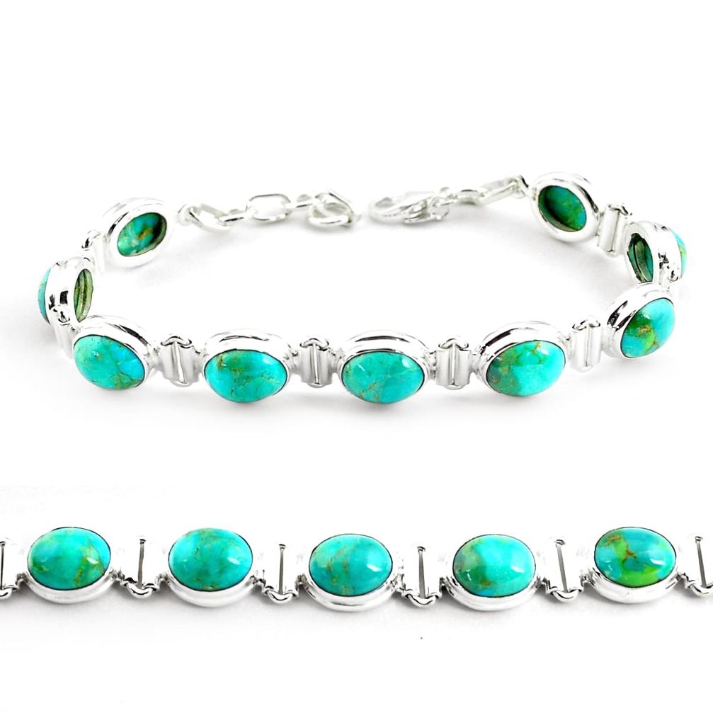 33.99cts fine green turquoise 925 sterling silver tennis bracelet p70702