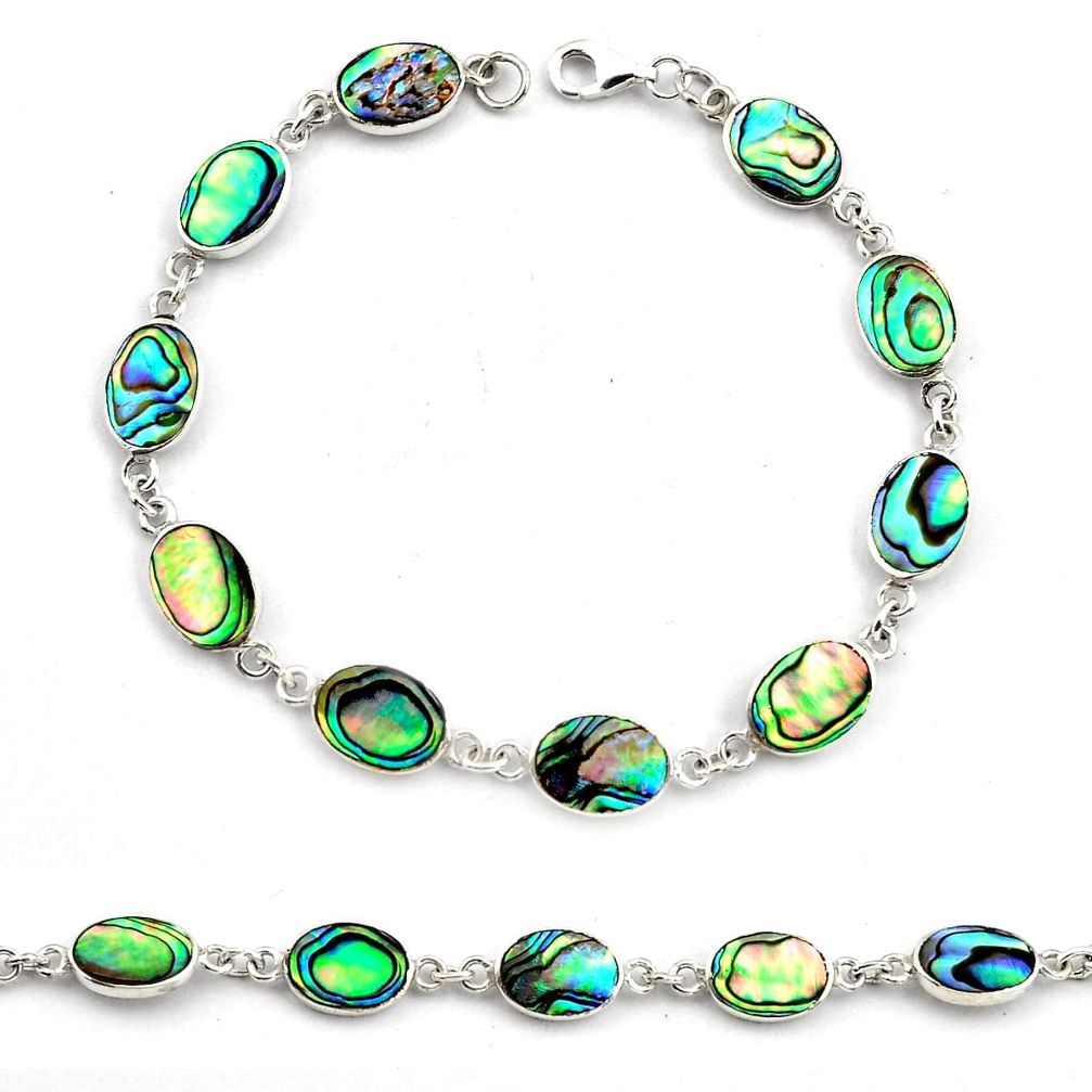 7.89gms green abalone paua seashell enamel 925 silver tennis bracelet c4461