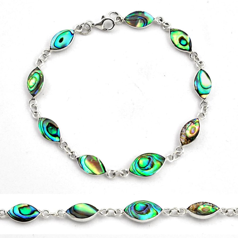 6.02gms green abalone paua seashell enamel 925 silver tennis bracelet c4462