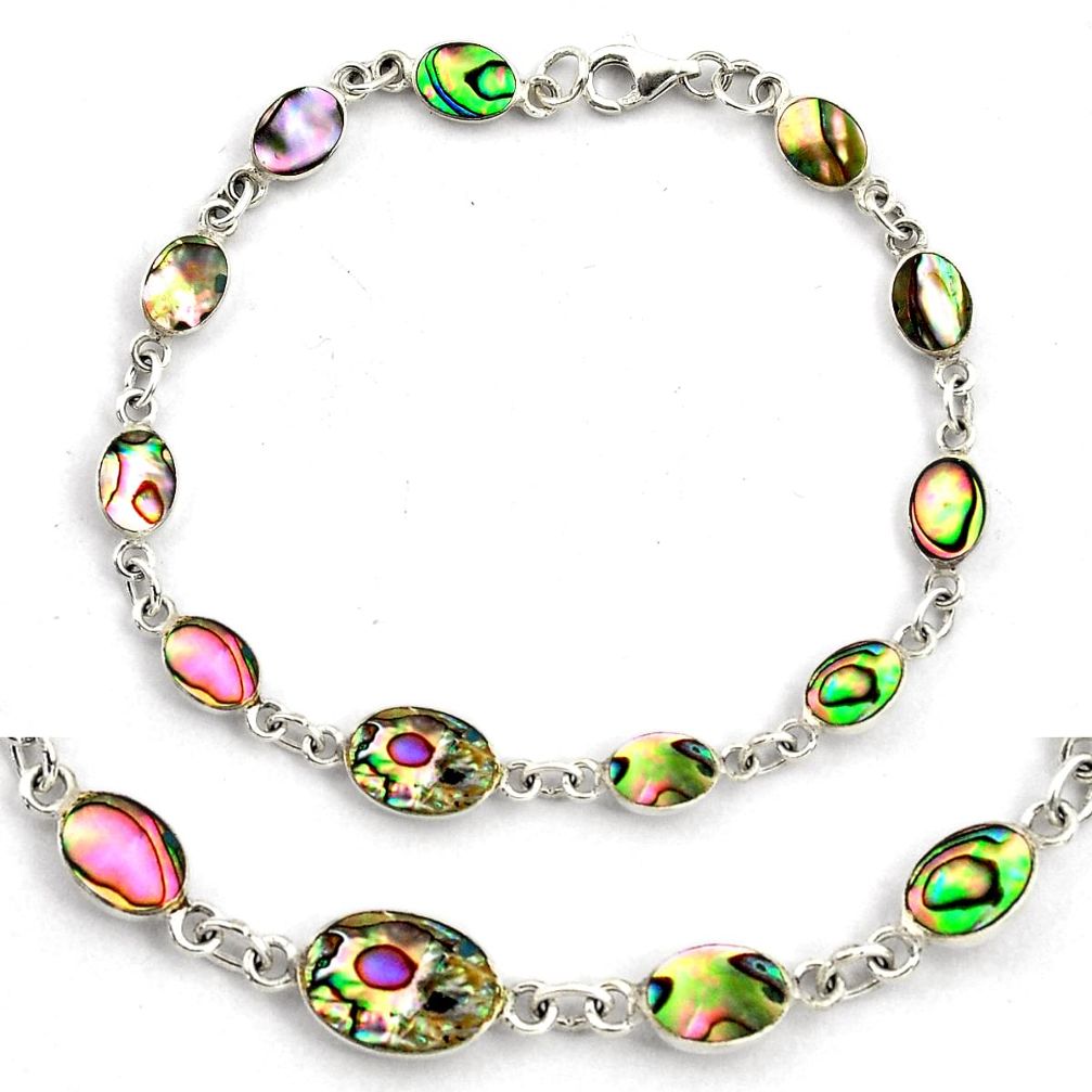 5.48gms green abalone paua seashell enamel 925 silver tennis bracelet c4463