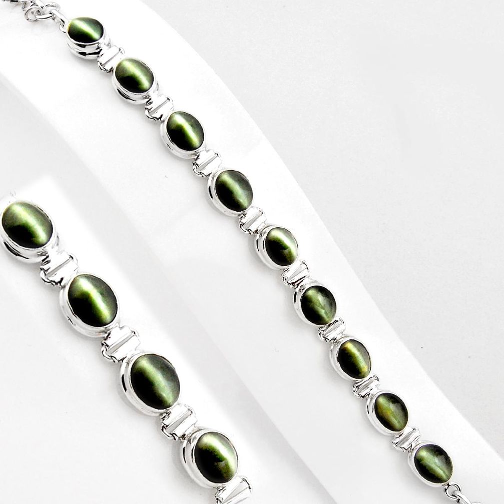 38.49cts green cats eye 925 sterling silver tennis bracelet jewelry p89043