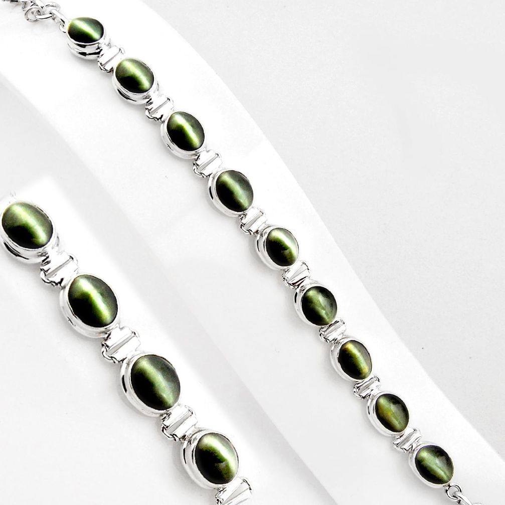 38.06cts green cats eye 925 sterling silver tennis bracelet jewelry p89045