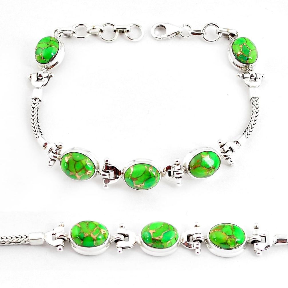 21.71cts green copper turquoise 925 sterling silver tennis bracelet p54826
