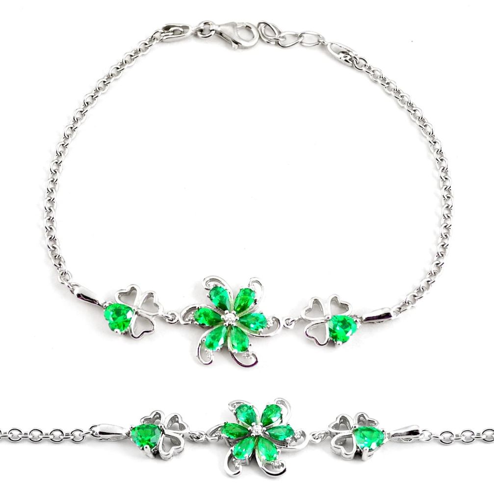 6.57cts green emerald (lab) topaz 925 sterling silver bracelet jewelry c3496