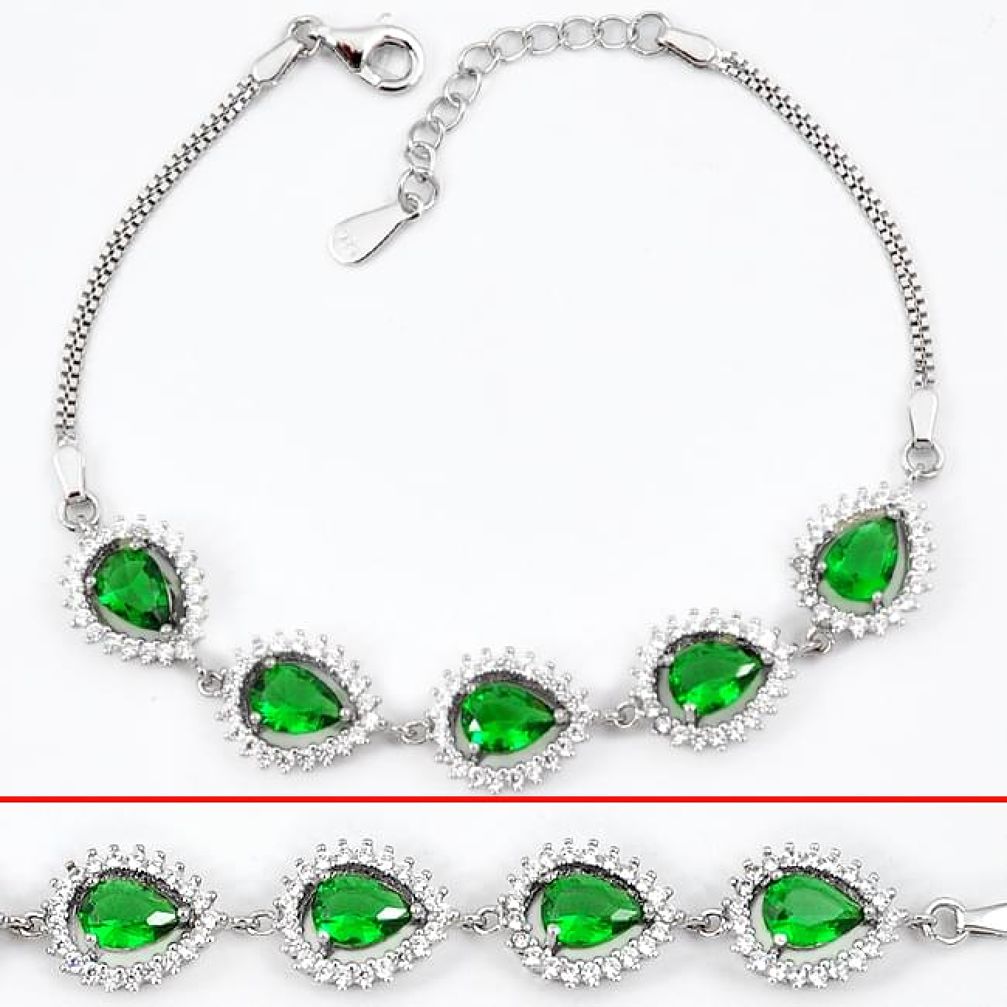 Green russian nano emerald pear topaz 925 sterling silver link bracelet h54038