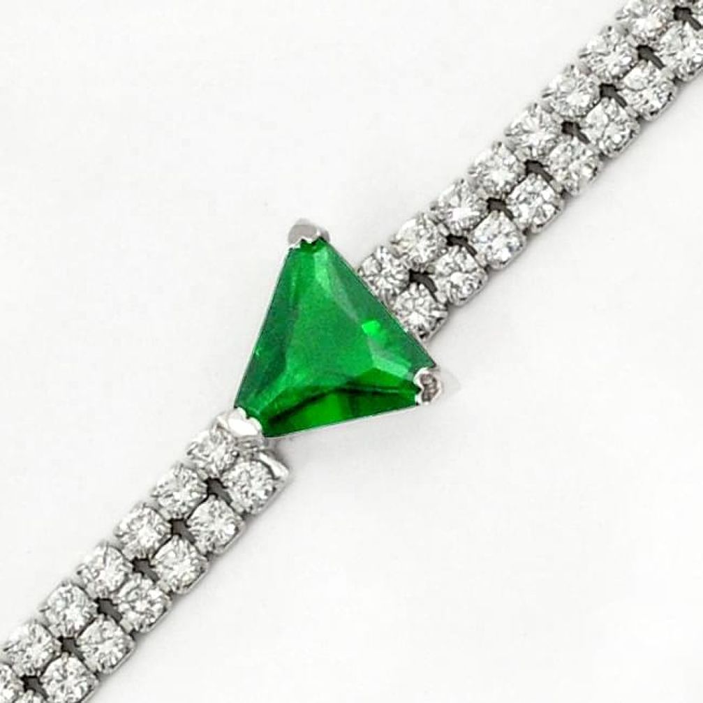 GREEN RUSSIAN NANO EMERALD WHITE TOPAZ 925 STERLING SILVER LINK BRACELET G36479