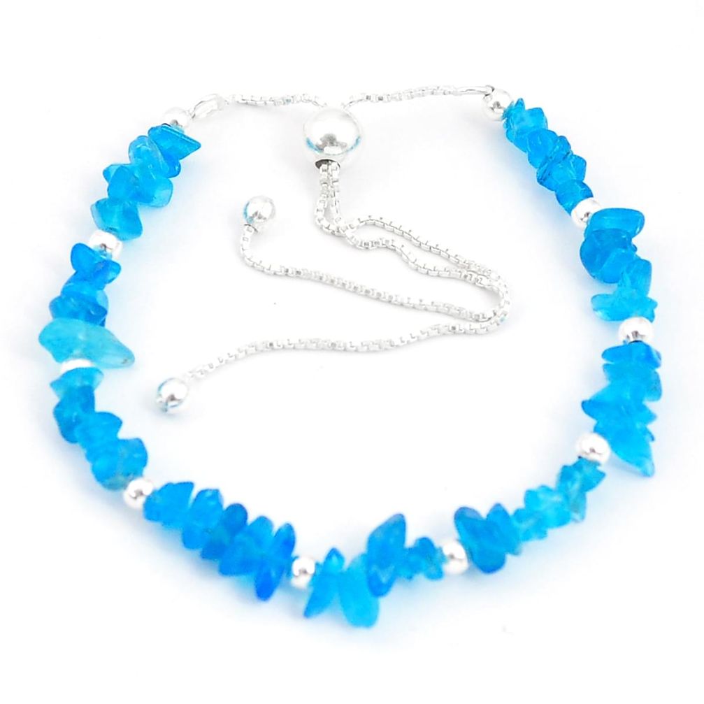 925 silver 14.53cts adjustable blue apatite beads bracelet jewelry u30277