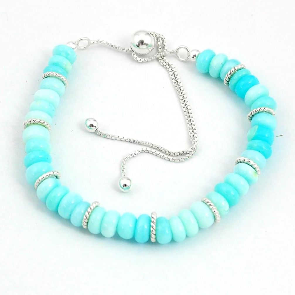 925 silver 24.00cts adjustable blue larimar quartz beads bracelet jewelry u30200
