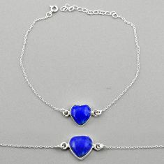 925 silver 6.61cts adjustable natural blue lapis lazuli heart bracelet t95457