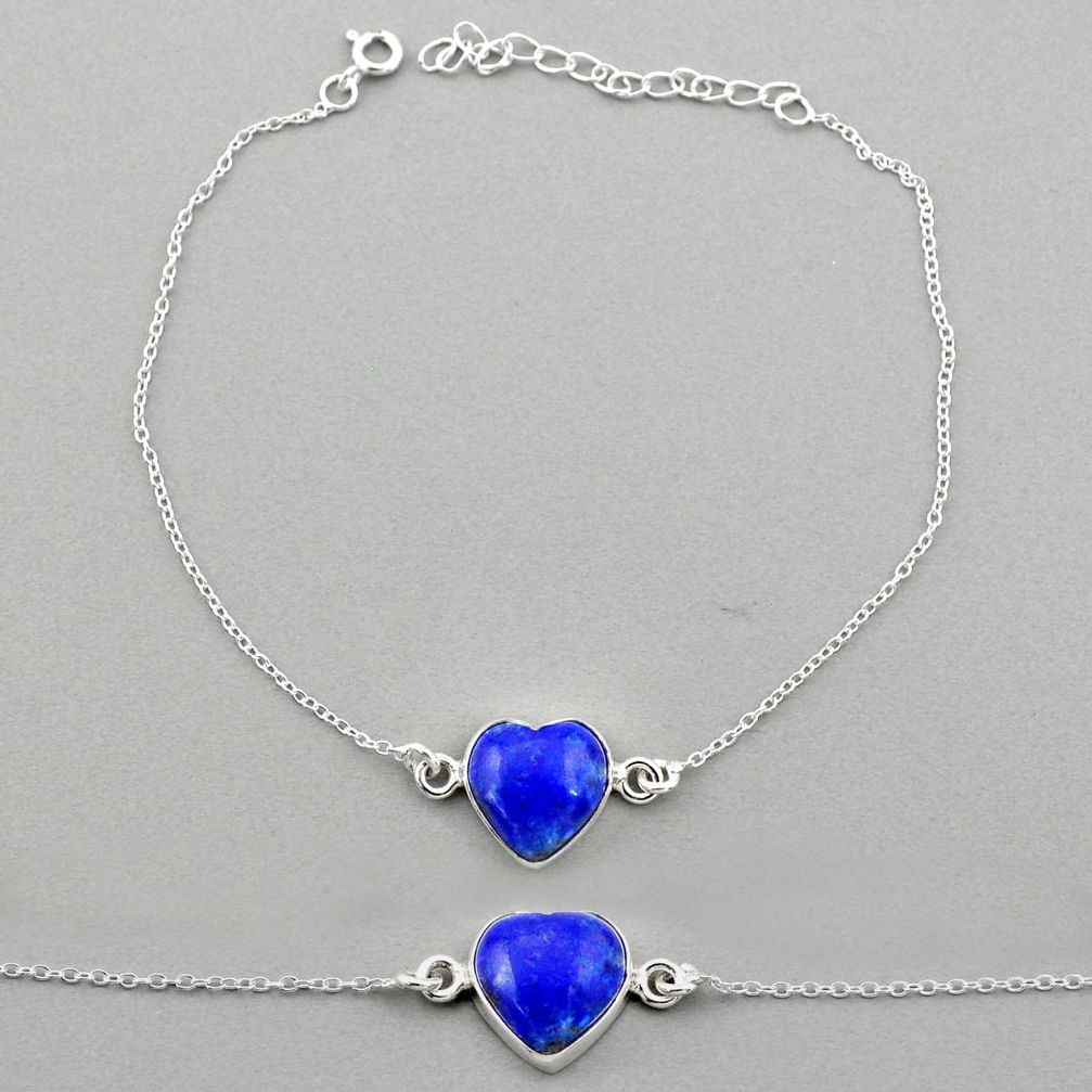 925 silver 6.52cts adjustable natural blue lapis lazuli heart bracelet t95459