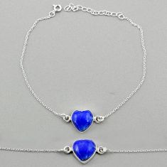 925 silver 6.52cts adjustable natural blue lapis lazuli heart bracelet t95459