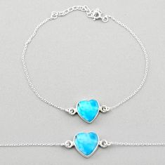 925 silver 6.67cts adjustable natural blue larimar heart shape bracelet t95334
