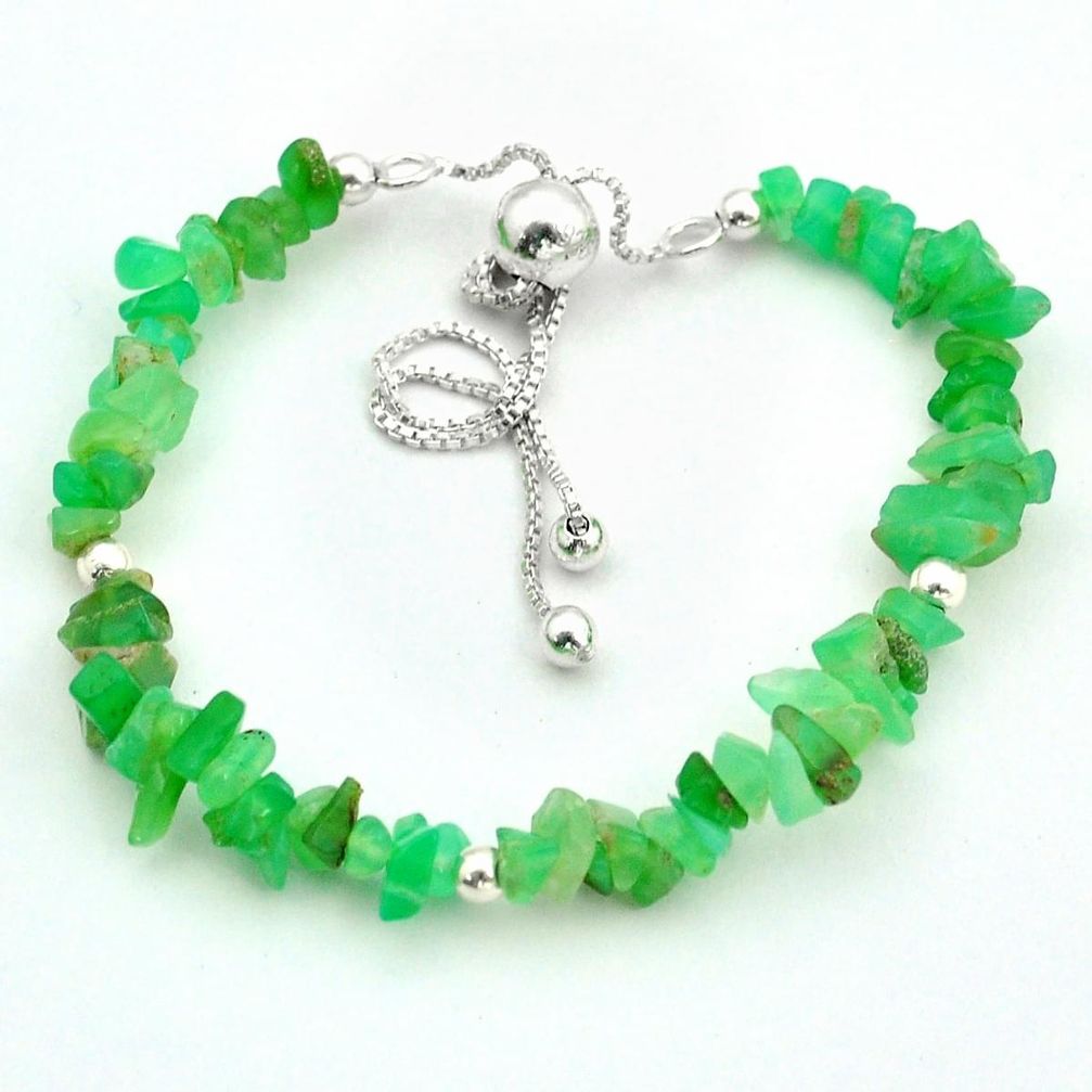 925 silver 16.10cts adjustable natural green chrysoprase rough bracelet y1098